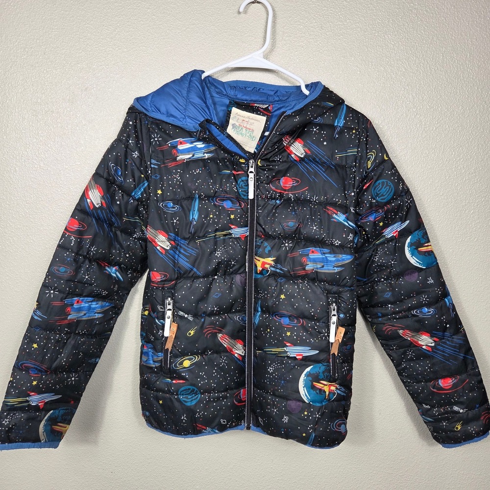 Hanna Andersson Space Rocket Puffer Jacket Kids 12 150 Black Blue